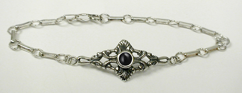 Sterling Silver Victorian Chain Bracelet with Black Onyx